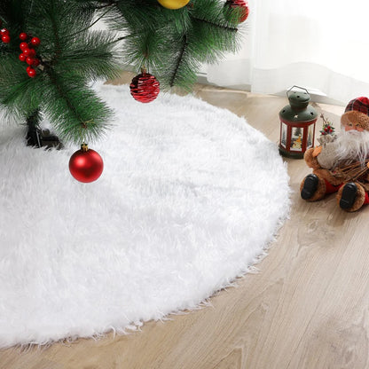 White Plush Christmas Tree Skirt Festive Base Decoration