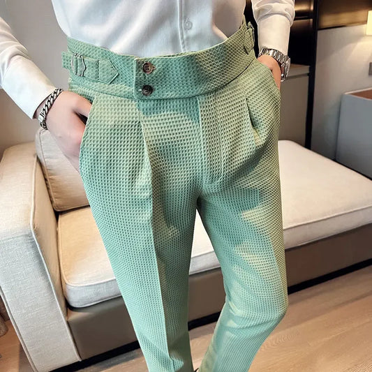 Pantalon de costume gaufré taille haute pour hommes