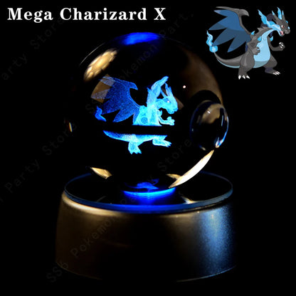 Pokemon Crystal Ball Night Light 3D Pikachu Gengar Mew Mewtwo Lamp Base Pokeball Glass Ball Figure