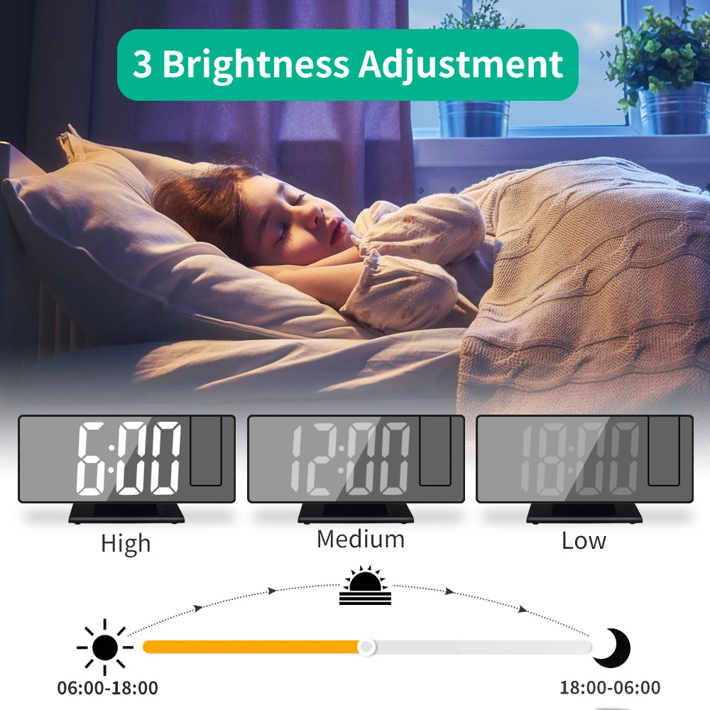 USB-Powered Digital Alarm Clock with 180° Projection & Temperature Display