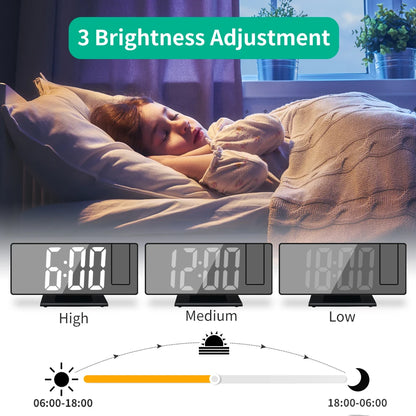 USB-Powered Digital Alarm Clock with 180° Projection & Temperature Display