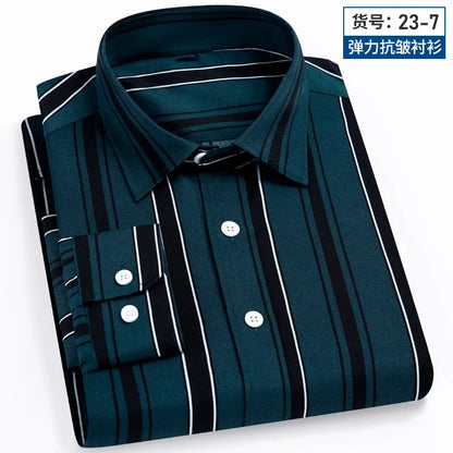 Long Sleeve Vertical Stripe Slim Fit Men's Dress Shirt