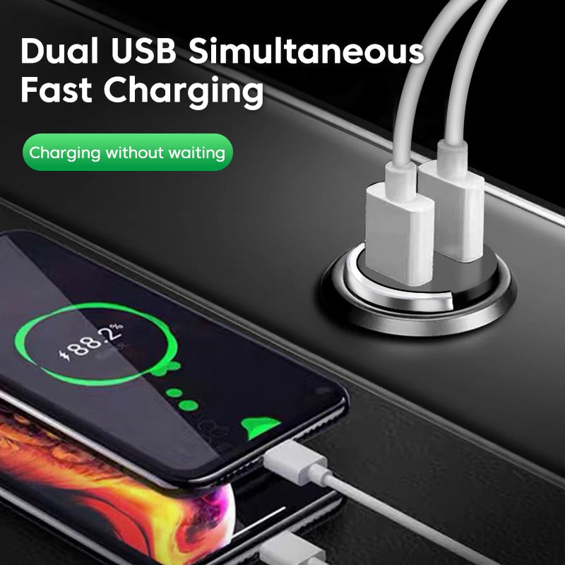 200W Mini Dual Ports USB Car Charge - Fast Charging