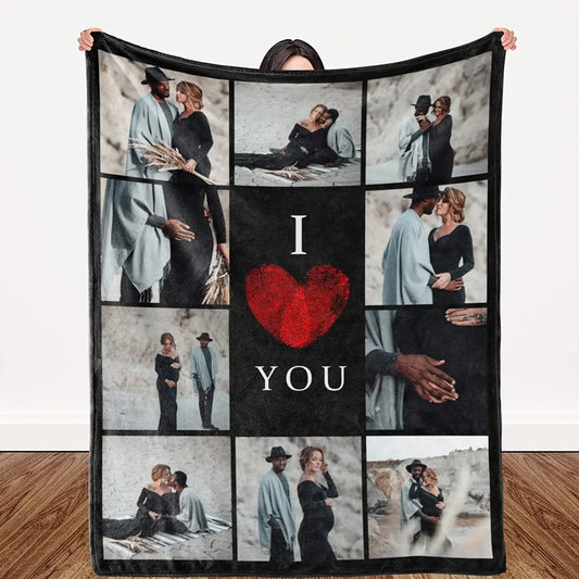 Je t'aime Couverture personnalisée avec collage de photos Texte Image Couverture Cadeau d'anniversaire de Saint-Valentin