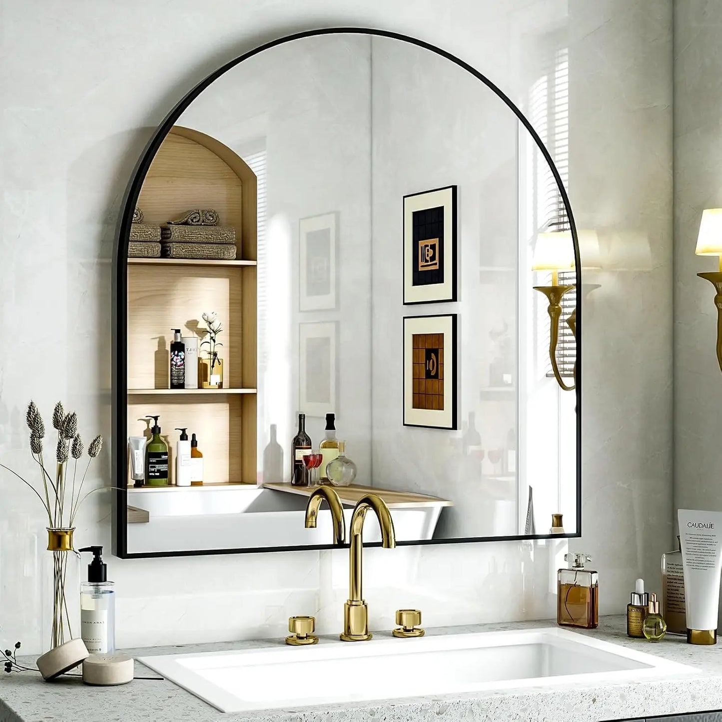 Elegant Black Arch Mirror for Entryway & More