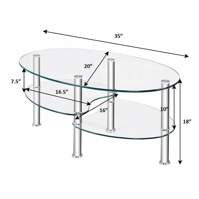 Elegant Oval Glass Coffee Table