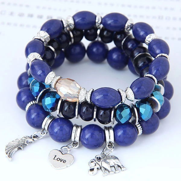 Crystal Love Pendant Beaded Bracelet