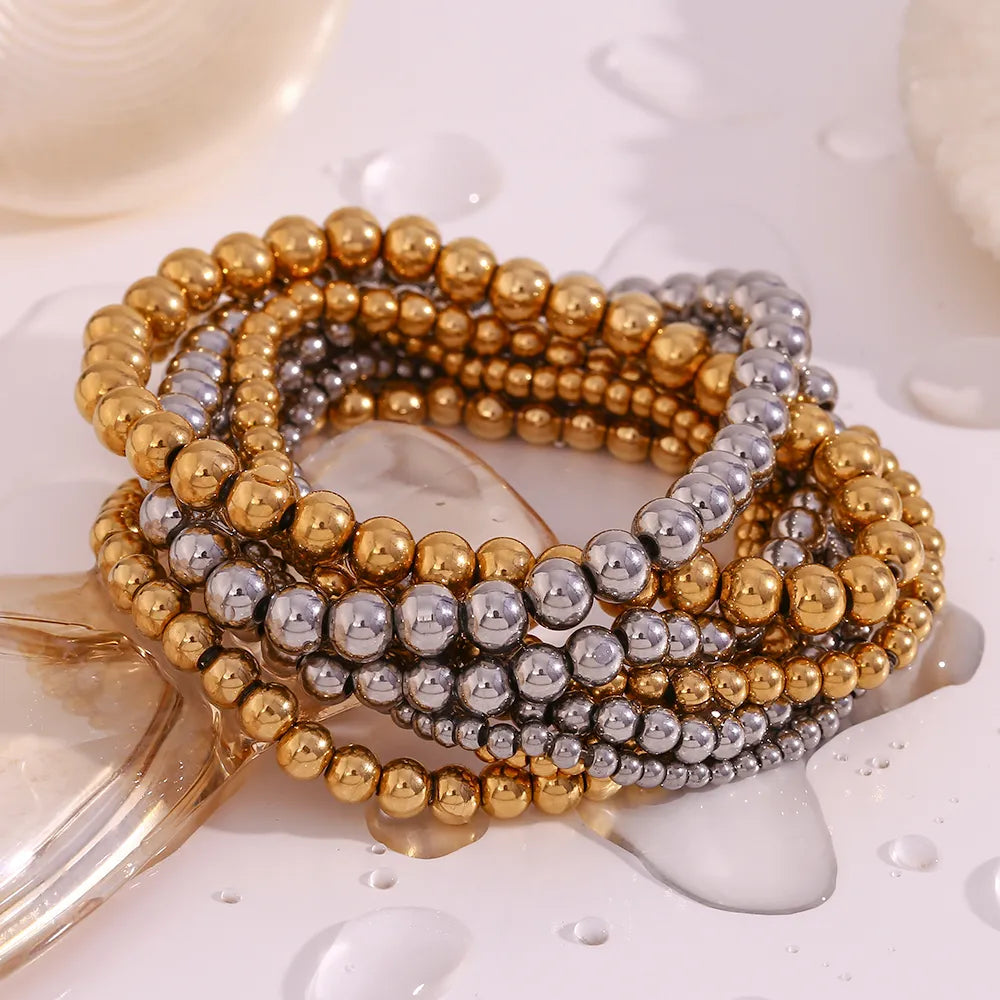 Gold-Plated Elastic Bead Bracelets for Women