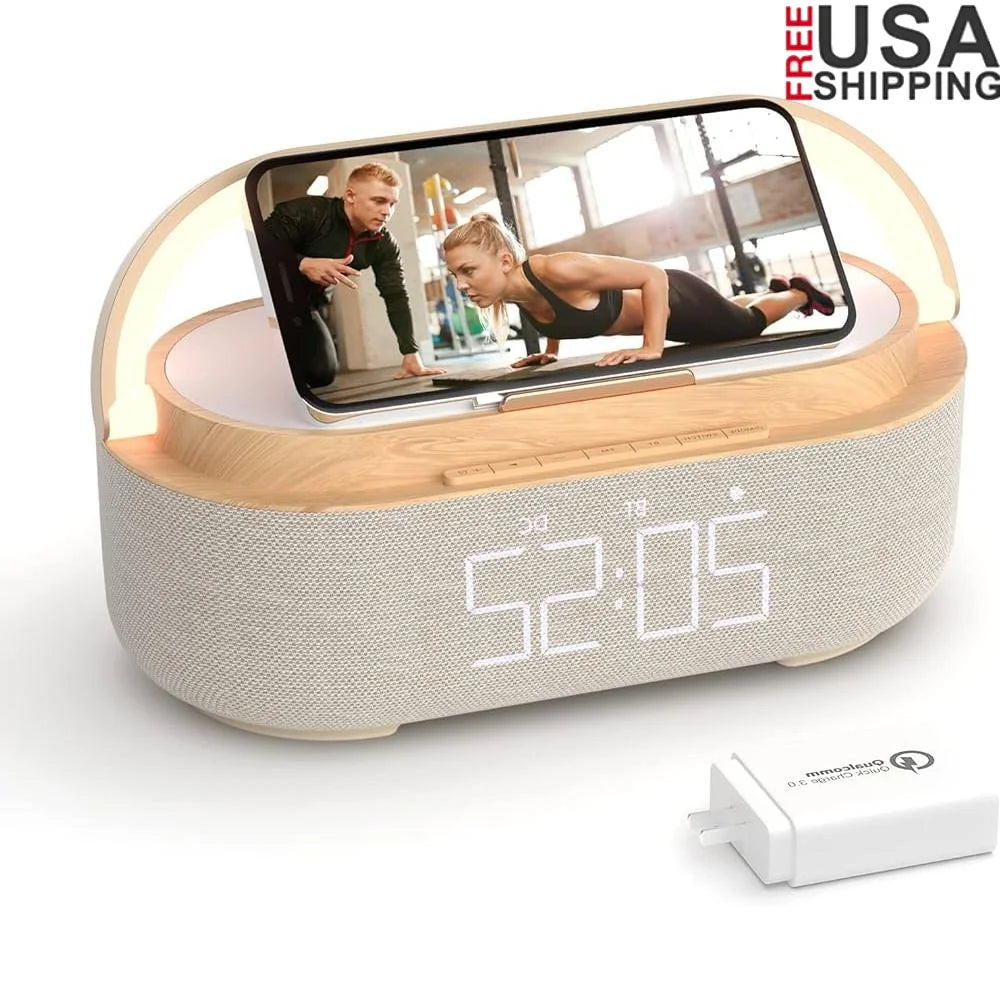15W Wireless Charger Alarm Clock – Bluetooth Speaker