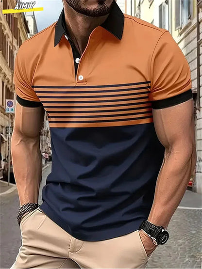 Herren Golf Stripe Poloshirt Lässiges Kurzarm-Poloshirt Einfarbiges Revers Mode Neues Business-Sport-T-Shirt Atmungsaktives Oberteil