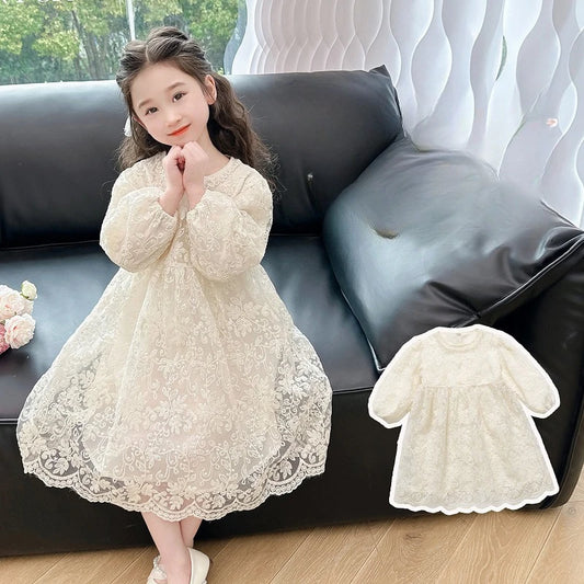 Girl's Spring Princess Lace Floral Dress