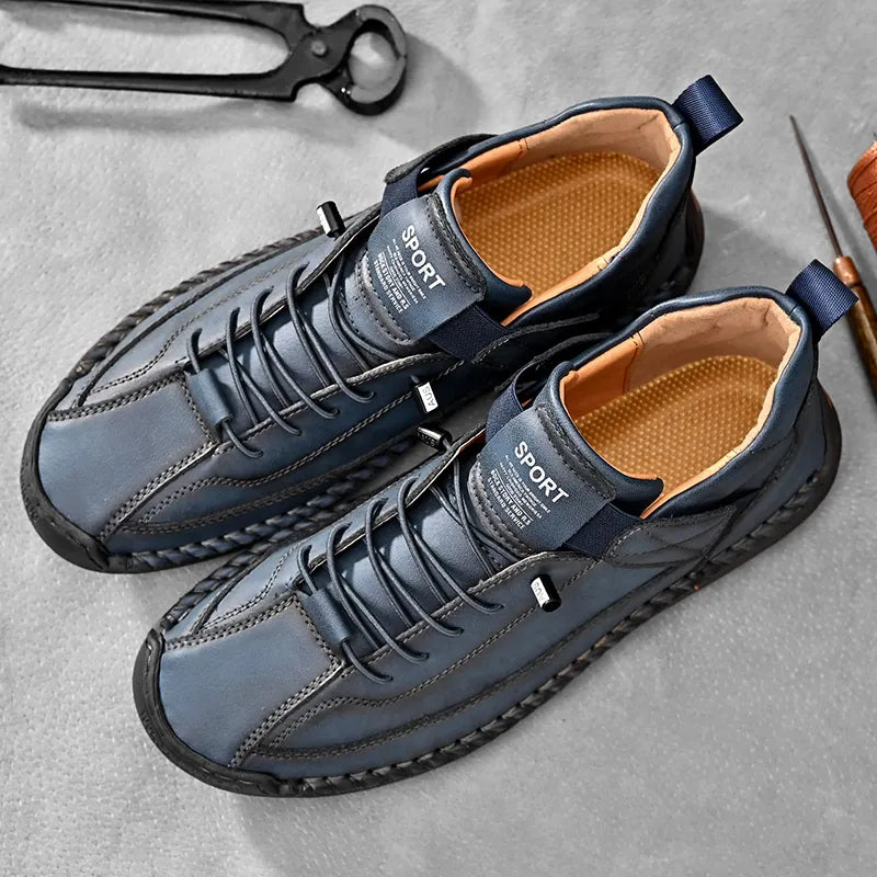 Chaussures plates faites à la main pour hommes, mocassins en dentelle et Velcro