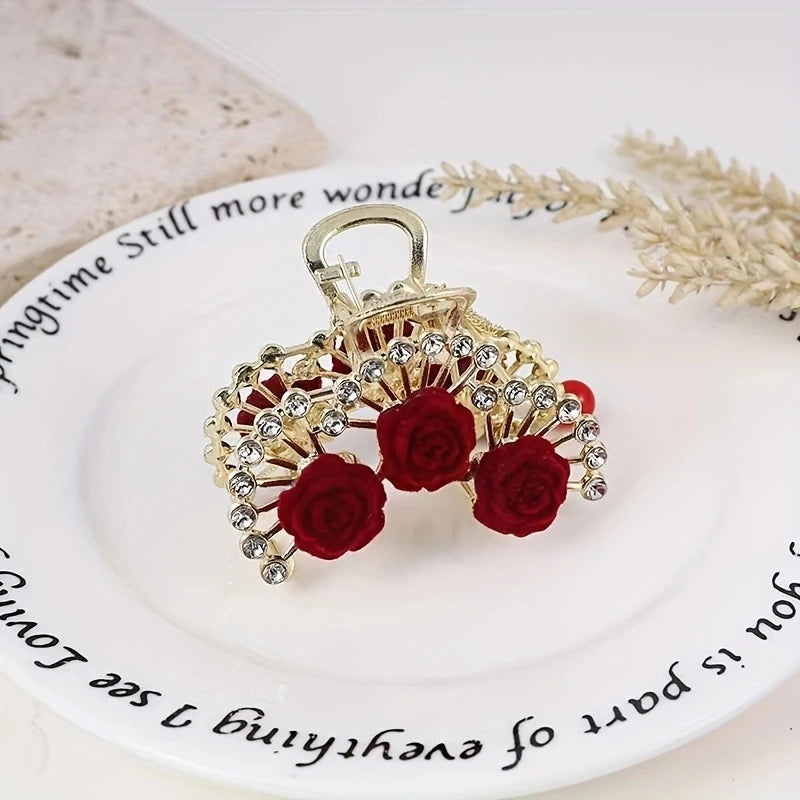 Rhinestone Pearl Tassel Hair Clip