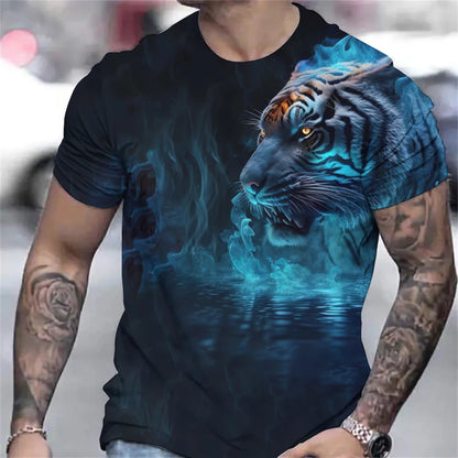 T-shirt d'été surdimensionné à imprimé tigre 3D pour hommes