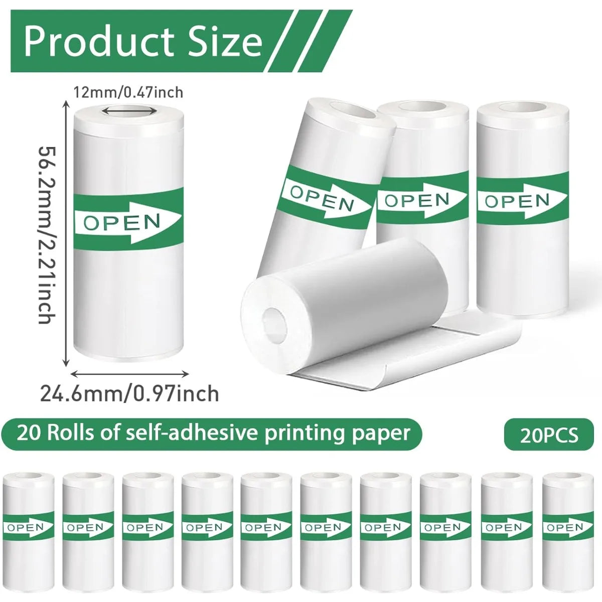20 Stück selbstklebendes Thermo-Aufkleberpapier für Mini-Fotodrucker, 5,7 x 2,5 cm