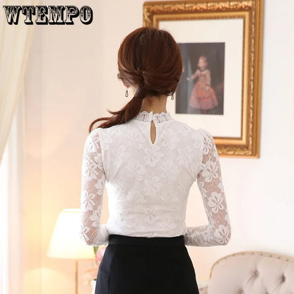 Lace Slim-Fit Turtleneck Knitted Top for Women