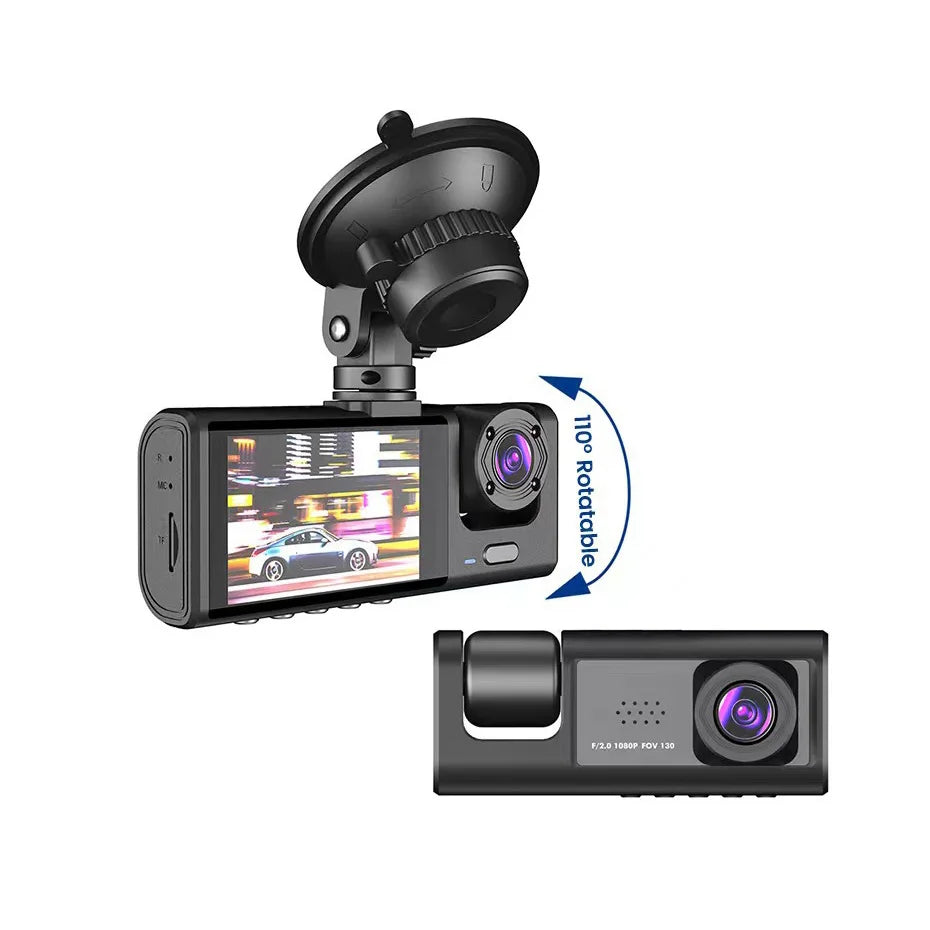 3-Channel 1080P Dash Cam with Triple-Lens & In-Vehicle Recording