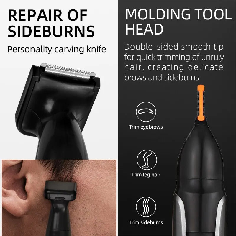 3-in-1 Rechargeable Beard & Nose Trimmer for Men - Grooming Set