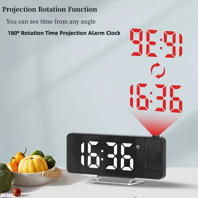 Digital Alarm Clock with 180° Rotation Projection - Temperature - Snooze