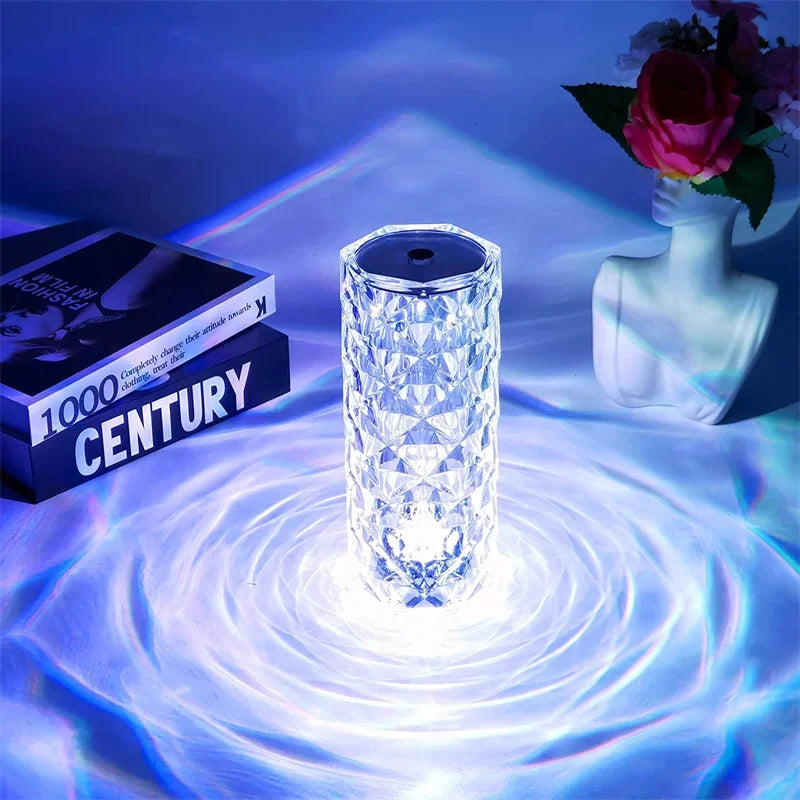 Veilleuse LED rechargeable RVB rose - Lampe en cristal à contrôle tactile 16 couleurs 