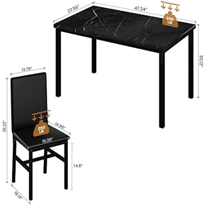5-teiliges schwarzes Esstisch- und Stuhlset
