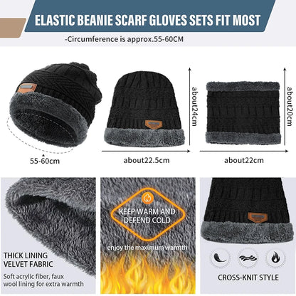 Knitted Winter Beanie with Scarf – Thick Wool Balaclava Cap