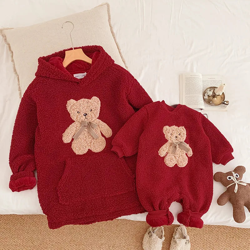 Red Rose Fuzzy Fleece Hoodies for Kid Girls