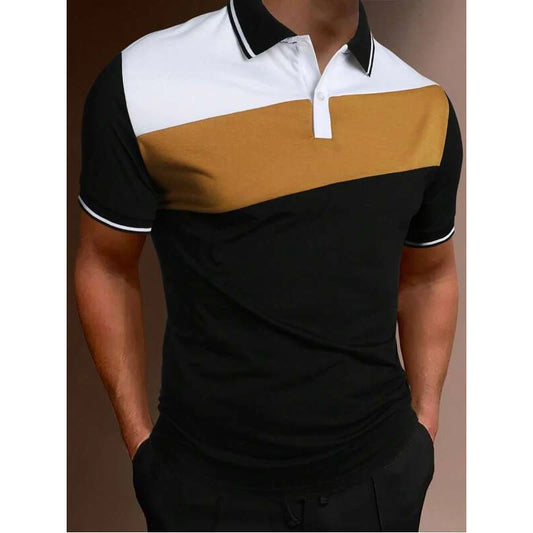 Men's Summer Color Block Slim Fit Polo Shirt