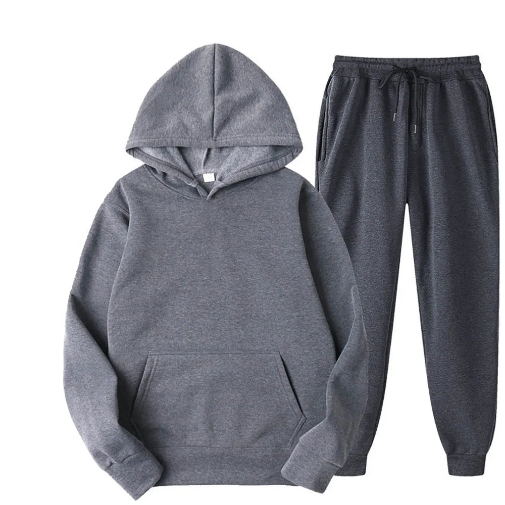 Men's 2-Piece Tracksuit Set - Hooded Sweatshirt and Drawstring Pants
