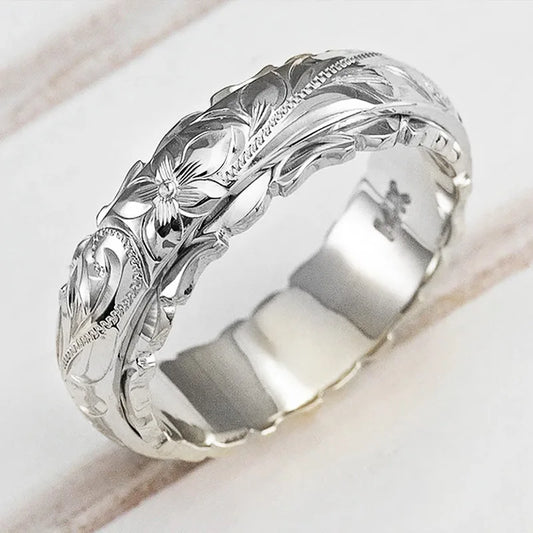 Bague pour femme en forme de rose à motif de relief
