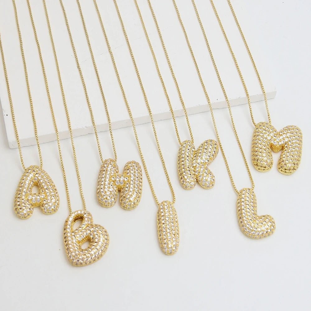 Gold Plated Zircon Initial Necklace A-Z Pendant