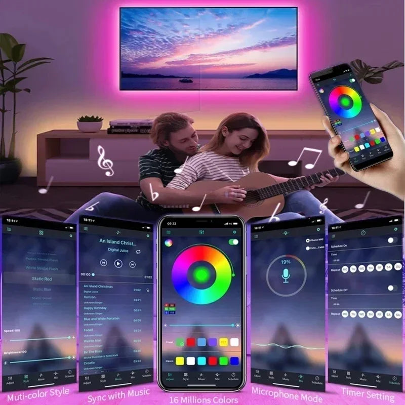 Bande lumineuse LED RGB 5050 avec télécommande et contrôle par application - Alimentation USB