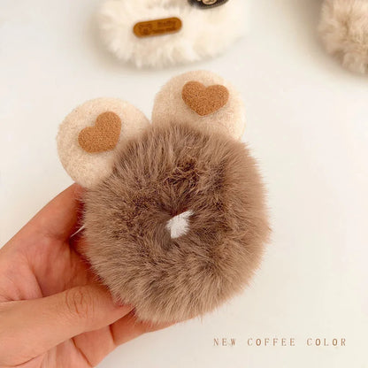 Cute Faux Fur Bear Scrunchie - Elastic Hair Tie