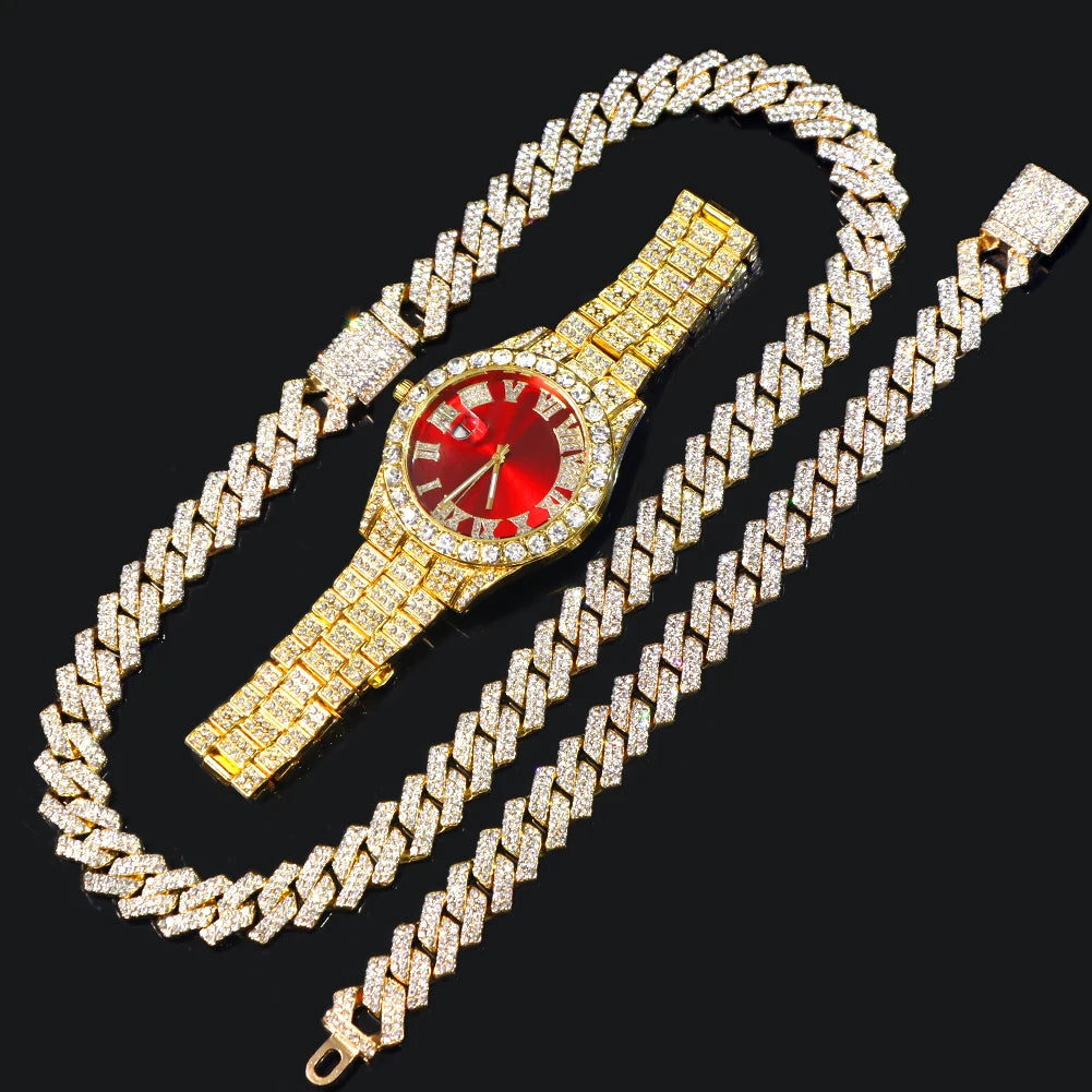 Hip Hop Bling Trio Cuban Chain Jewelry Set