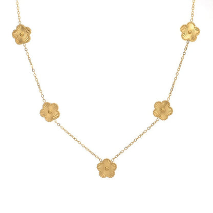 Collier Fleur Plaqué Or 14K - Pendentif Trèfle Double Face