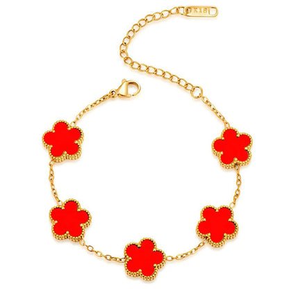 Collier Fleur Plaqué Or 14K - Pendentif Trèfle Double Face