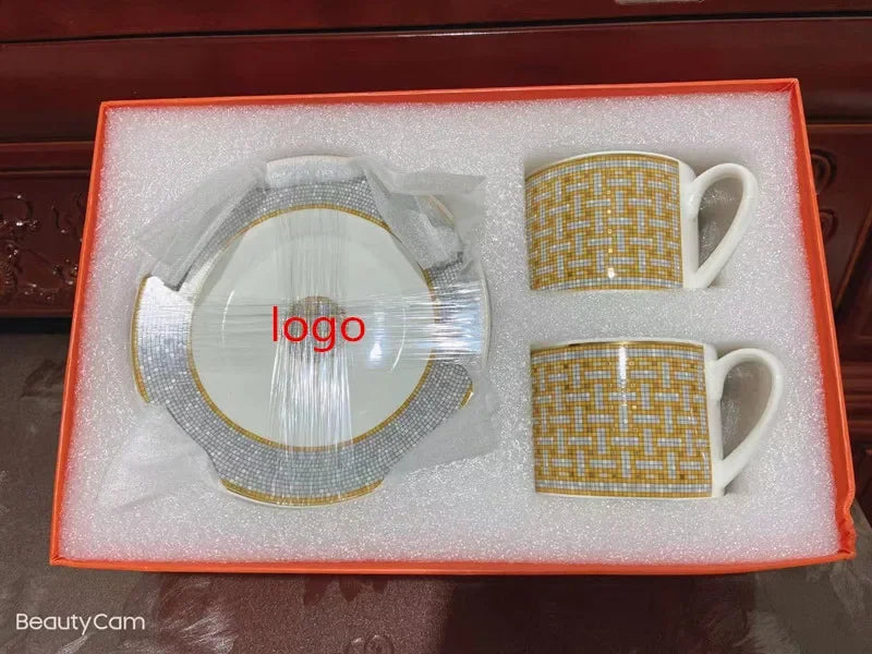 Bone Coffee Cups & Saucers Set Gift