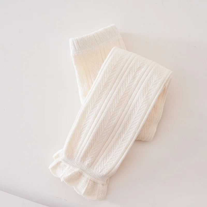 Leggings chauds en coton pour filles - Motif floral en dentelle 