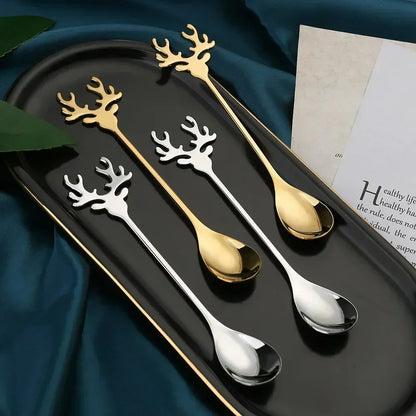 4pcs Elk-Shaped Stainless Christmas Coffee Spoons