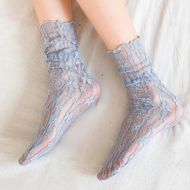 Chaussettes ras du cou en maille transparente et dentelle Harajuku 