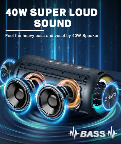 40W Bluetooth Speaker Enhanced Bass – Portable Wireless Outdoor 30Hrs Playtime IP7 Waterproof Bluetooth 5.3 Shower Speaker