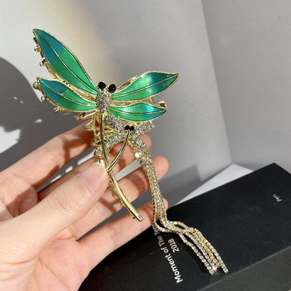 Hair Claw Dragonfly Butterfly Metal Rhinestone Tassel