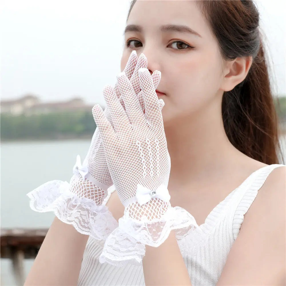 Short Lace Sheer Gloves - Fishnet Party Mittens