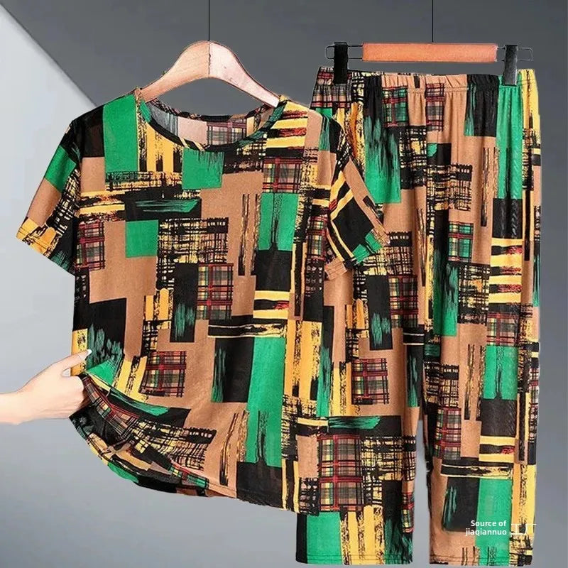 2PCS Women Summer Half Sleeve Blouse Tracksuit