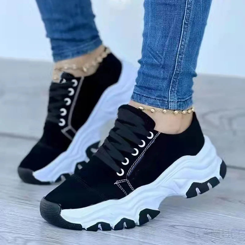 Women Pattern Casual Flat Lace-Up Sneakers