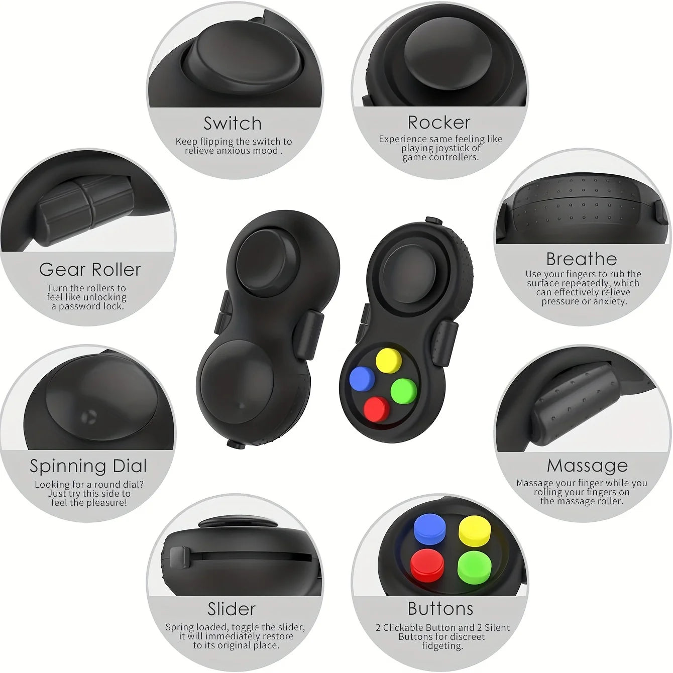 Fidget Pad avec 8 fonctions - Jouet cube anti-stress