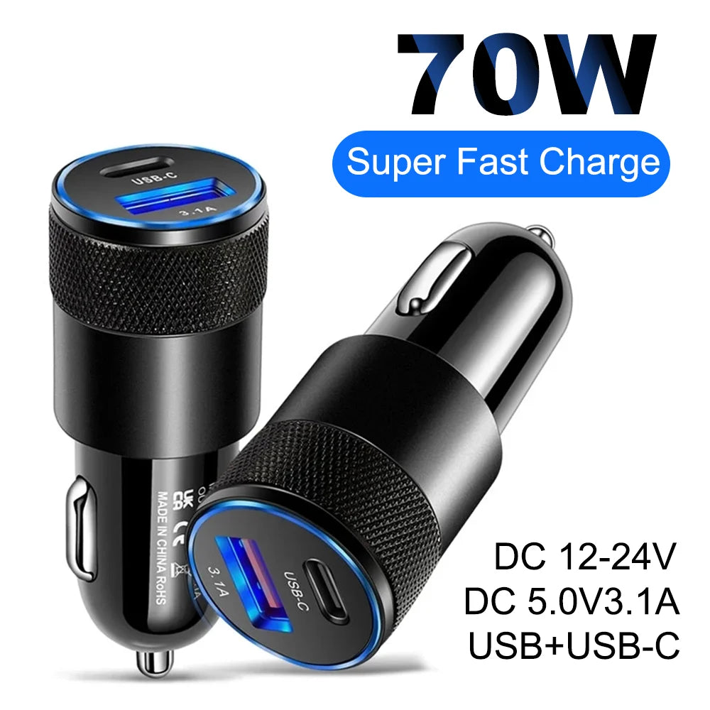 70W PD Car Charger - USB Type C Fast Charging Adapter