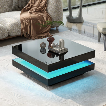 Coffee Table with Detachable Tray and Plug-in 16-color LED