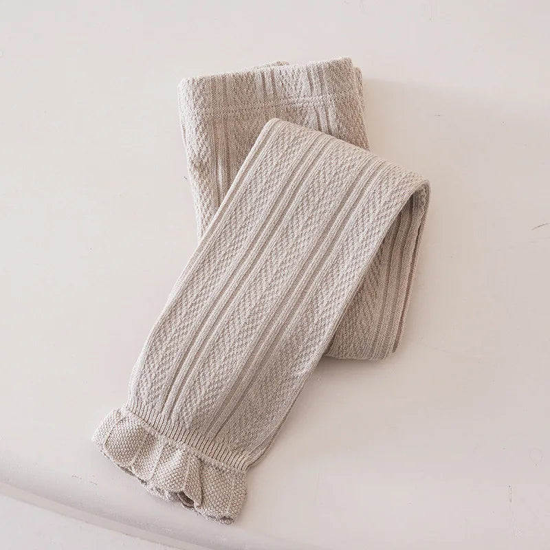 Leggings chauds en coton pour filles - Motif floral en dentelle 