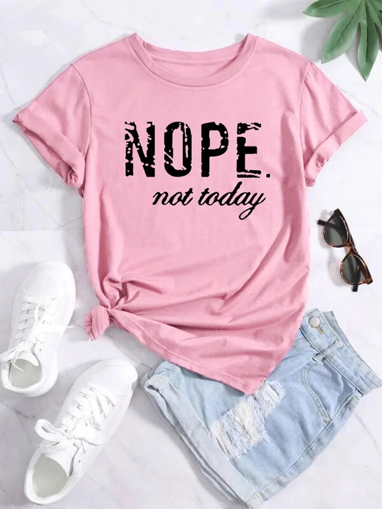 Cute 'Nope Not Today' Letter Print Tee